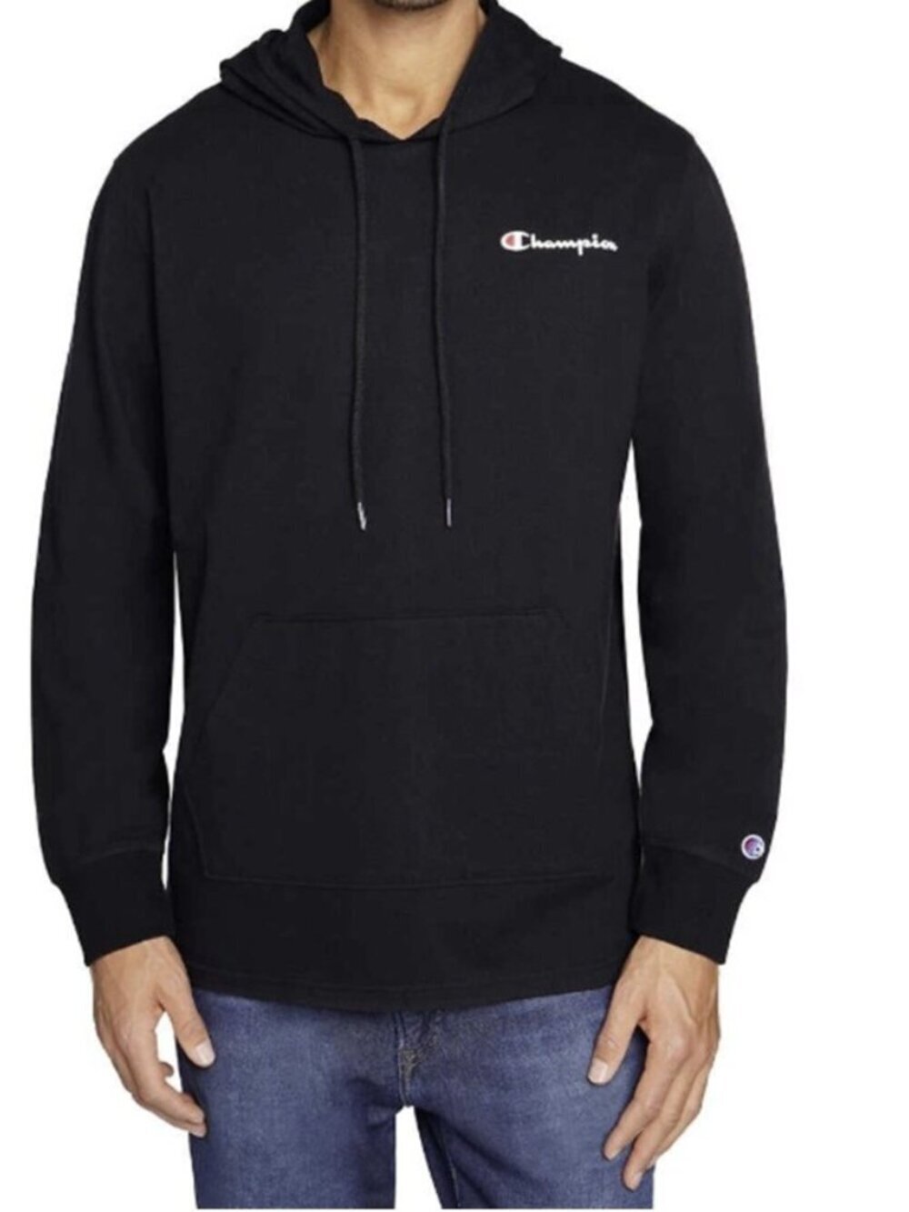 Champion New Powerblend Graphic Pullover Black Cotton Hoodie Midweight Size L